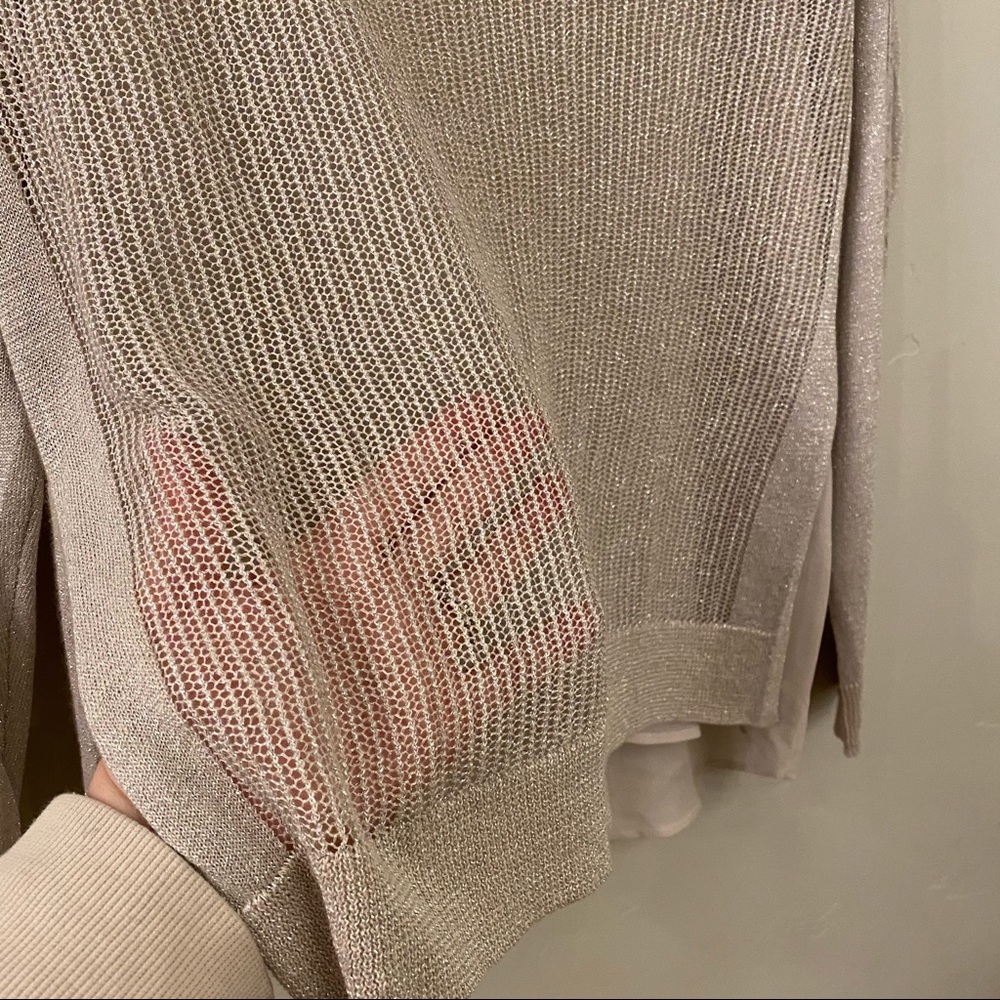 LUCKY BRAND Metallic Mixed Media Overlay Sweater - Picture 4 of 10